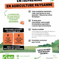Nouvelles session de formation Entreprendre en Agriculture Paysanne à l&rsquo;automne 2026 !